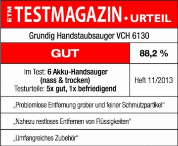 Grundig VCH 6130 Premium-Handstaubsauger (Little Guard, Nass / Trocken, Akku, 7,2 V) - 6