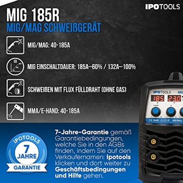 IPOTOOLS MIG-185R Inverter Schweißgerät MIG MAG - Schutzgas Schweissgerät mit 185 Ampere auch FLUX/Fülldraht und Elektroden geeignet mit/E-Hand/Digitalanzeige/IGBT / 230V / 7 Jahre Garantie - 2