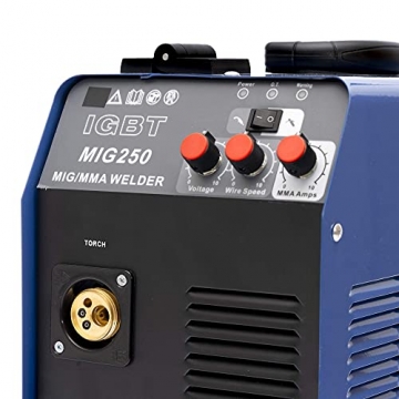 IPOTOOLS MIG-250 Inverter Schweißgerät MIG MAG - Schutzgas Schweissgerät mit 250 Ampere, Fülldraht und Elektroden geeignet mit/MMA E-Hand/IGBT Technologie / 230V / Blau, 7 Jahre Garantie - 9