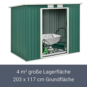 Juskys Metall-Gerätehaus M mit Pultdach, Schiebetür & Fundament | 4 m³ | klein | grün | Stahl Geräteschuppen Gartenhaus Schuppen - 4