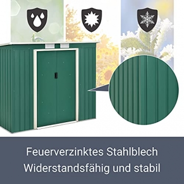 Juskys Metall-Gerätehaus M mit Pultdach, Schiebetür & Fundament | 4 m³ | klein | grün | Stahl Geräteschuppen Gartenhaus Schuppen - 5