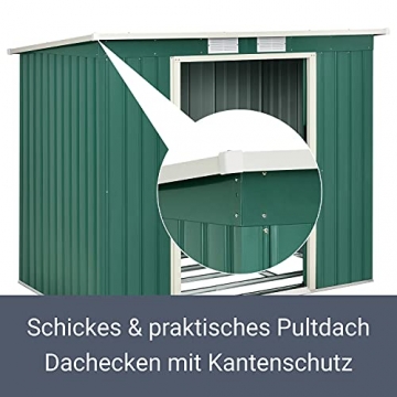 Juskys Metall-Gerätehaus M mit Pultdach, Schiebetür & Fundament | 4 m³ | klein | grün | Stahl Geräteschuppen Gartenhaus Schuppen - 6