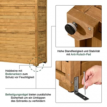 MCombo Gartenschrank Geräteschuppen Werkzeugschrank Outdoor-Schrank Gartenbox mit Satteldach aus Holz wasserfest Grau/Natur 1000D, 48 X 90 X 178 cm (Natur) - 8