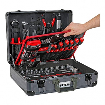 STIER Universal-Werkzeugsortiment im Aluminiumkoffer 144-teilig, Werkzeugkoffer bestückt gefüllt, Werkzeug Set - 3