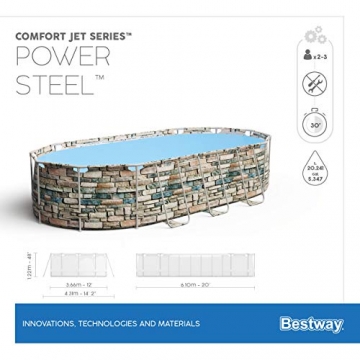 Bestway Power Steel Comfort Jet Frame Pool, 610 x 366 x 122 cm, Komplett-Set mit Filterpumpe, oval, Stein-Optik - 15