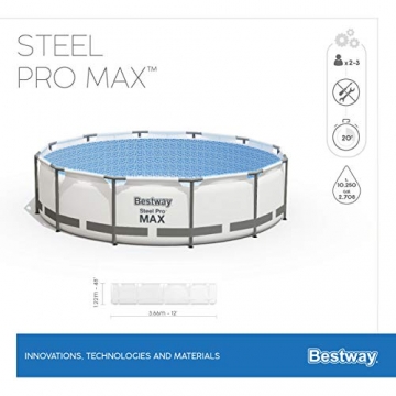 Bestway Steel Pro MAX Aufstellpool Komplett-Set mit Filterpumpe Ø 366 x 122 cm, grau, rund - 12