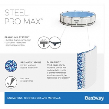 Bestway Steel Pro MAX Aufstellpool Komplett-Set mit Filterpumpe Ø 366 x 122 cm, grau, rund - 13