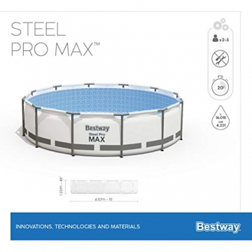 Bestway Steel Pro MAX Aufstellpool Komplett-Set mit Filterpumpe Ø 457 x 122 cm, grau, rund - 15