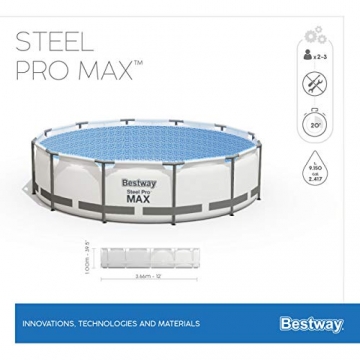Bestway Steel Pro MAX Aufstellpool-Set mit Filterpumpe Ø 366 x 100 cm, grau, rund - 11