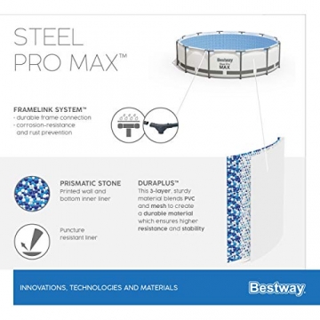 Bestway Steel Pro MAX Aufstellpool-Set mit Filterpumpe Ø 366 x 100 cm, grau, rund - 12