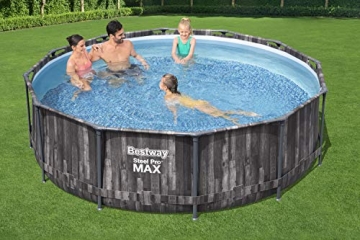 Bestway Steel Pro MAX Frame Pool,366 x 100 cm, Komplett-Set mit Filterpumpe, rund, Holz-Optik - 2