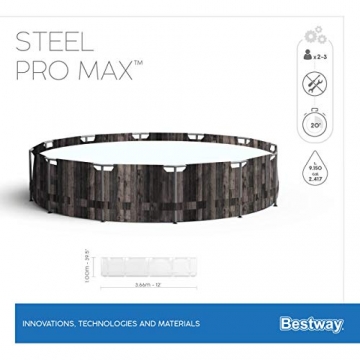 Bestway Steel Pro MAX Frame Pool,366 x 100 cm, Komplett-Set mit Filterpumpe, rund, Holz-Optik - 15