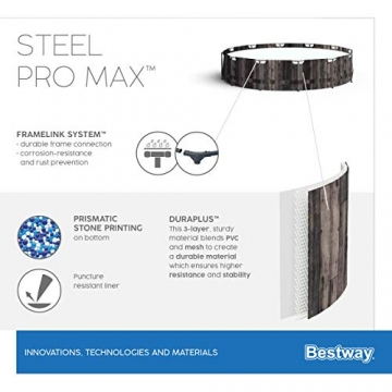 Bestway Steel Pro MAX Frame Pool,366 x 100 cm, Komplett-Set mit Filterpumpe, rund, Holz-Optik - 16