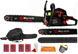 BU-KO 62cc Benzin Kettensäge 3.4HP 20"Bar & 2 x Ketten + 16" Bar & 2X Ketten Cover Bag & Full Safety Gear - 1