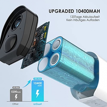 ieGeek Überwachungskamera Aussen Akku 10400mAh, 1080P Kabellose Outdoor WLAN IP Kamera mit PIR Bewegungsmelder, IR Nachtsicht, IP65 Wasserdich, 2-Wege Audio, Cloud/SD Storage, Push Alarme - 2