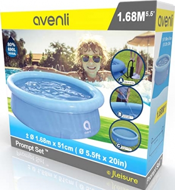 Avenli Pool 168 x 51 cm Prompt Set Quick Up Family Pool Aufstellpool ohne Pumpe blau Pool-Set Gartenpool rund Schwimmbecken für Familien & Kinder blau - 3