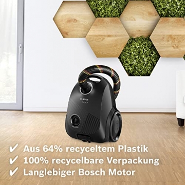 Bosch Staubsauger mit Beutel Serie 2 BGLS2CHAMP, Bodenstaubsauger, nachhaltig, aus Recyclingmaterial, Hygiene-Filter, 10 Jahre Motorgarantie, kompakt, leistungsstark, Made in Germany, 600 W schwarz - 4