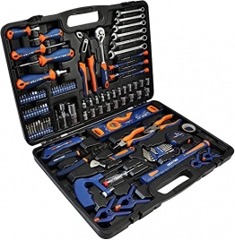 DEXTER - 108-teiliger Werkzeugkoffer - Werkzeugset - Werkzeugkasten - mit Zangen, Schlüssel, Schraubendreher, Metallsäge und vieles mehr - 1