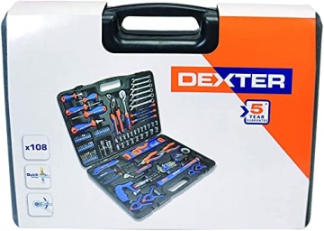 DEXTER - 108-teiliger Werkzeugkoffer - Werkzeugset - Werkzeugkasten - mit Zangen, Schlüssel, Schraubendreher, Metallsäge und vieles mehr - 4