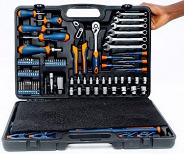 DEXTER - 108-teiliger Werkzeugkoffer - Werkzeugset - Werkzeugkasten - mit Zangen, Schlüssel, Schraubendreher, Metallsäge und vieles mehr - 6