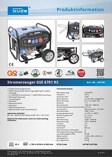 Güde Benzin Stromerzeuger GSE 6701 RS - 6