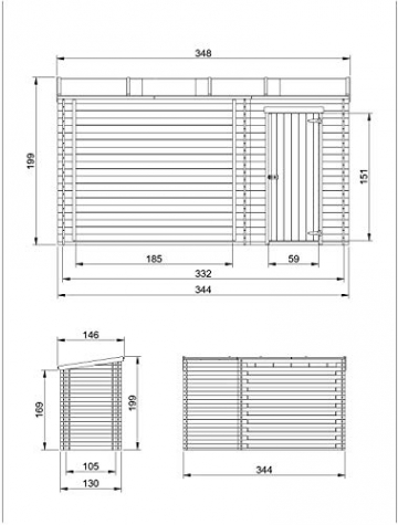 Holzhaus Gartenhaus mit Brennholzregal TIMBELA M205 - Gartenschuppen Holz B344xL146xH199 cm/ 3.64 m2 Lagerschuppen für Garten - Holzhalter mit Wasserfestes Dach - 5