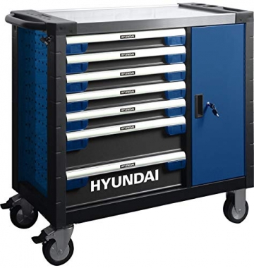 HYUNDAI Werkstattwagen SET 59004 (305-teilig, hochwertiger Werkzeugwagen, 7 Schubladen, 6 Schubladen bestückt, separater Ablagefach, Montagewagen gefüllt mit Profiwerkzeug) - 1