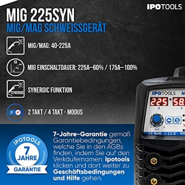 IPOTOOLS MIG-225SYN Inverter Schweißgerät MIG MAG - Schutzgas Schweissgerät mit 225 Ampere/Synergic Funktion/Fülldraht und Elektroden/E-Hand/Digitalanzeige/IGBT / 230V / 7 Jahre Garantie - 2