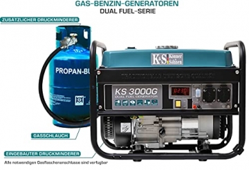 Könner & Söhnen KS 3000G - Hybrid Benzin-LPG 4-Takt Stromerzeuger, Kupfer Generatoren 3000 Watt, 16A, 230V, Generator für Kleinhaus, Garage oder Camping - 2