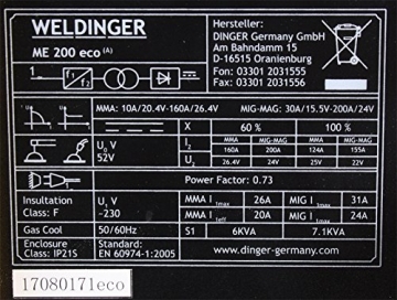 MIG-MAG Schutzgasschweißgerät/Schweißinverter ME 200eco von WELDINGER 200A auch Elektrodenschweißen möglich 5 Jahre Garantie - 7
