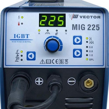 Mig Mag Schweissgerät - Fülldraht Schweißgerät - Schutzgasschweißgerät mit 225 Ampere & Elektrodenschweißfunktion mit 170 Am | Auto. Drahtvorschub - 2&4 Takt - Inverter - Set von Vector Welding - 3