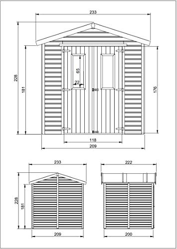 TIMBELA Holz Gartenschuppen - Abstellkammer mit Fenstern - H228x222x233 cm/4,2 m² Naturholz-Shiplap-Schuppen - Gartenwerkstatt - Fahrrad- Geräteschuppen M351C - 4