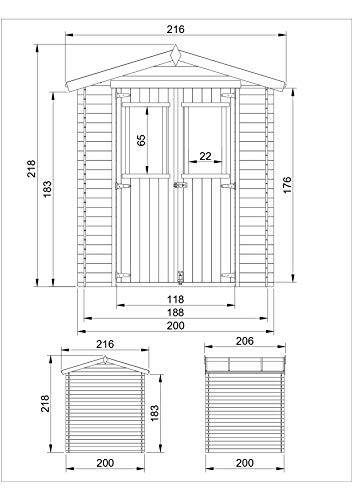 TIMBELA Holzhaus Gartenhaus M343C - Gartenschuppen Holz B216xL206xH216 cm/ 3.53 m2 Lagerschuppen für Garten - Fahrrad Schuppen - Wasserfestes Dach - 5