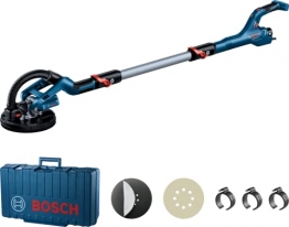 Bosch Professional Trockenbauschleifer GTR 55-225 (550 Watt, Schleifteller-Ø 215 mm, inkl. 1x Schleifblatt M480, 1x Schleifteller-Set weich, 3 x Kabelclip, im Handwerkerkoffer) - 1