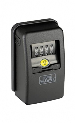 BURG-WÄCHTER 40010 Schlüsseltresor mit 4-stelligem Zahlencode für außen und innen, magnetisch, beleuchtet, sicher, Wandmontage, Key Safe 60L SB, Schwarz - 1