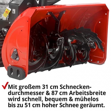 HECHT Benzin Schneefräse – 87 cm Arbeitsbreite – 2-stufig – 51 cm Arbeitshöhe – 15 m Auswurfweite – mit E-Start, Raupenantrieb, 6-Vorwärts- & 2-Rückwärtsgänge, LED-Scheinwerfer, Griffheizung - 2