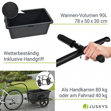 Juskys Fahrradanhänger 90 Liter - Lastenanhänger mit Kupplung, Deichsel — Anhänger für Fahrrad 40 / 80 kg Zuladung — Transportanhänger mit Reflektoren - 4