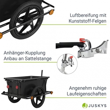 Juskys Fahrradanhänger 90 Liter - Lastenanhänger mit Kupplung, Deichsel — Anhänger für Fahrrad 40 / 80 kg Zuladung — Transportanhänger mit Reflektoren - 5