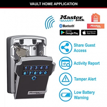 Master Lock 5441EURD Bluetooth Schlüsseltresor [Large] [Wandmontage] - Sicherer und Intelligenter Schlüsselsafe, 9 V, Schwarz - 3
