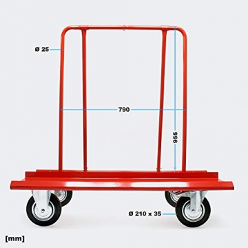 Plattenkarren bis 800kg zum Transport von Trockenbauwänden, Holz- und Gipskartonplatten mit 4 Rädern - 3
