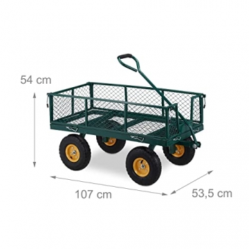Relaxdays Handwagen, praktischer Bollerwagen für den Garten, mit Luftbereifung, klappbare Seitenteile, bis 250 kg, grün 10036180 - 4