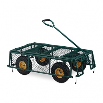 Relaxdays Handwagen, praktischer Bollerwagen für den Garten, mit Luftbereifung, klappbare Seitenteile, bis 250 kg, grün 10036180 - 6