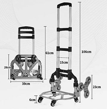 Yinleader Aluminium Treppensteiger Handwagen faltbarer Handwagen äußerst robust | extra langer Griff 106 cm | vier 360 ° Universalräder | Inklusive Einkaufsbox und Expanderseil - 8