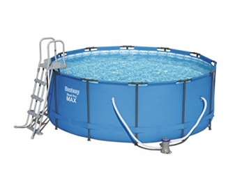 Bestway Steel Pro MAX Frame Pool Komplettset rund, mit Kartuschenfilterpumpe, Leiter, Boden- und Abdeckplane, 366x122 cm, blau - 1