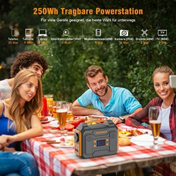DENGAWA Tragbare Powerstation 250Wh, 230V/250W Solargeneratoren Akku mit AC/DC/USB,powerstation solar für Camping,Outdoors, Reisen, und Notfälle - 2