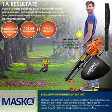 MASKO® Elektro Laubsauger | 3 in 1 | 3000W | Schultergurt und Rollen | Fangsack 45L | Laubbläser Gartensauger Gartenbläser Orange - 5