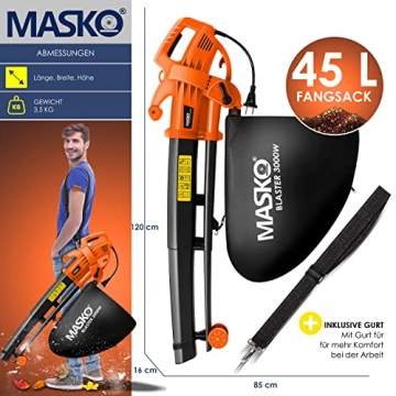 MASKO® Elektro Laubsauger | 3 in 1 | 3000W | Schultergurt und Rollen | Fangsack 45L | Laubbläser Gartensauger Gartenbläser Orange - 9