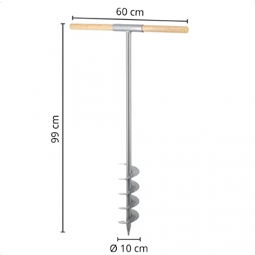 Rekord Erdlochbohrer (Ø 100 mm) aus pulverbeschichtetem Stahl, Flexibler Holzgriff, Länge ca. 99 cm Erdbohrer, Pfahlbohrer, ‎Handerdbohrer, Pflanzbohrer - 2