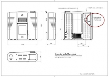 STUFE A PELLET ITALIA - Pelletofen Marmolada 14 Kw + Kanalisation, 130 m² Beheizbare Oberfläche, Slim-Design (Weiß) - 3