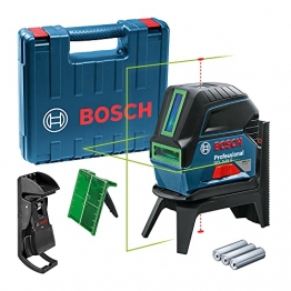 Bosch Professional Kreuzlinienlaser GCL 2-15 G (grüner Laser, Innenbereich, mit Lotpunkten, Arbeitsbereich: 15 m, 3x 1,5 V Batterien, Drehhalterung RM 1, Laserzieltafel, Handwerkerkoffer) - 1